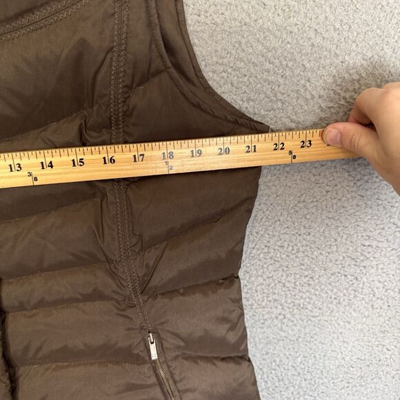 Eddie Bauer Puffer‎ Vest Womens L Brown Goose Down Zip Pockets Outdoor Faux Fur - Picture 3 of 7